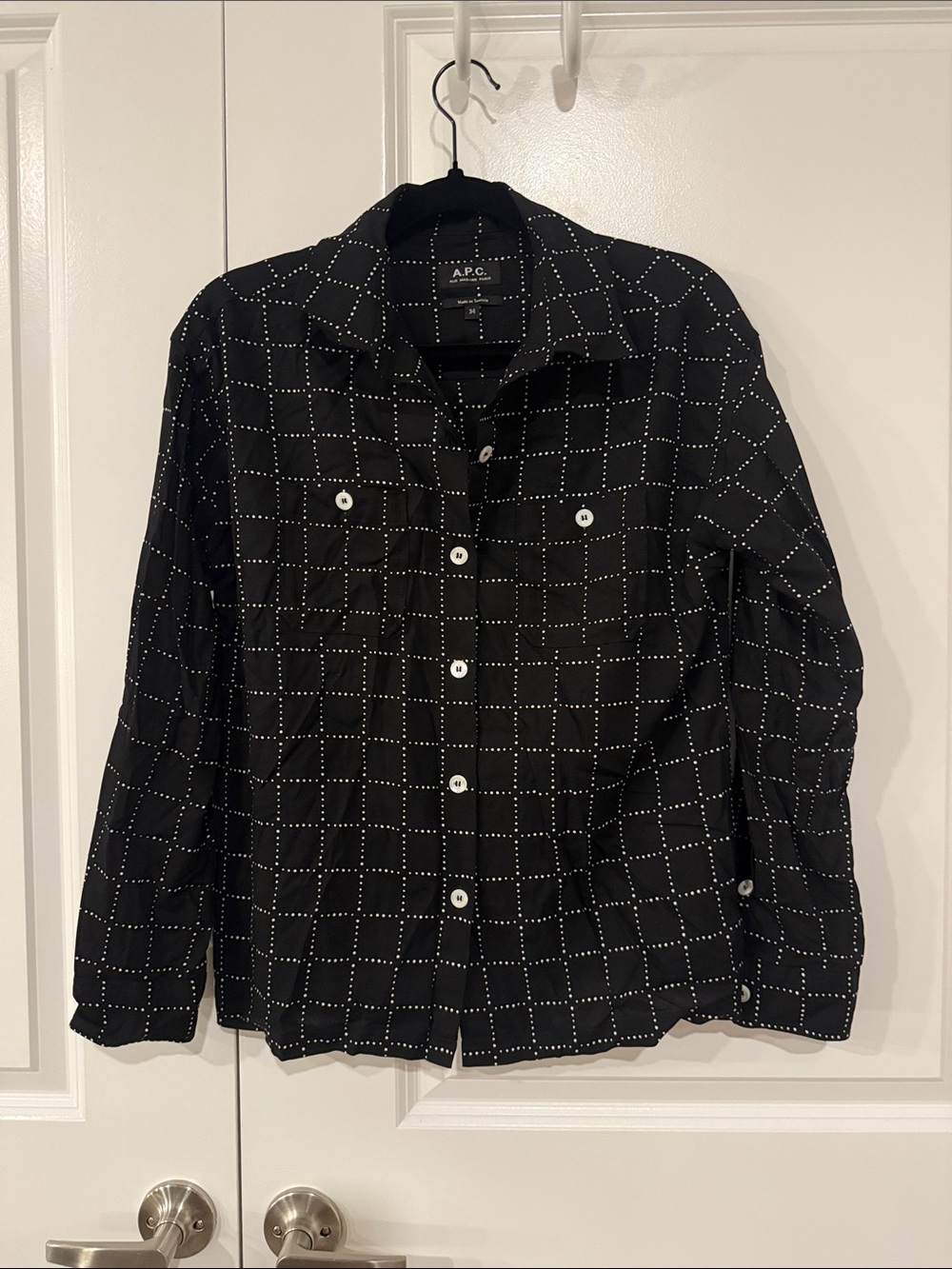 A.P.C. Black Shirt Jacket with White Grid Dot Pattern